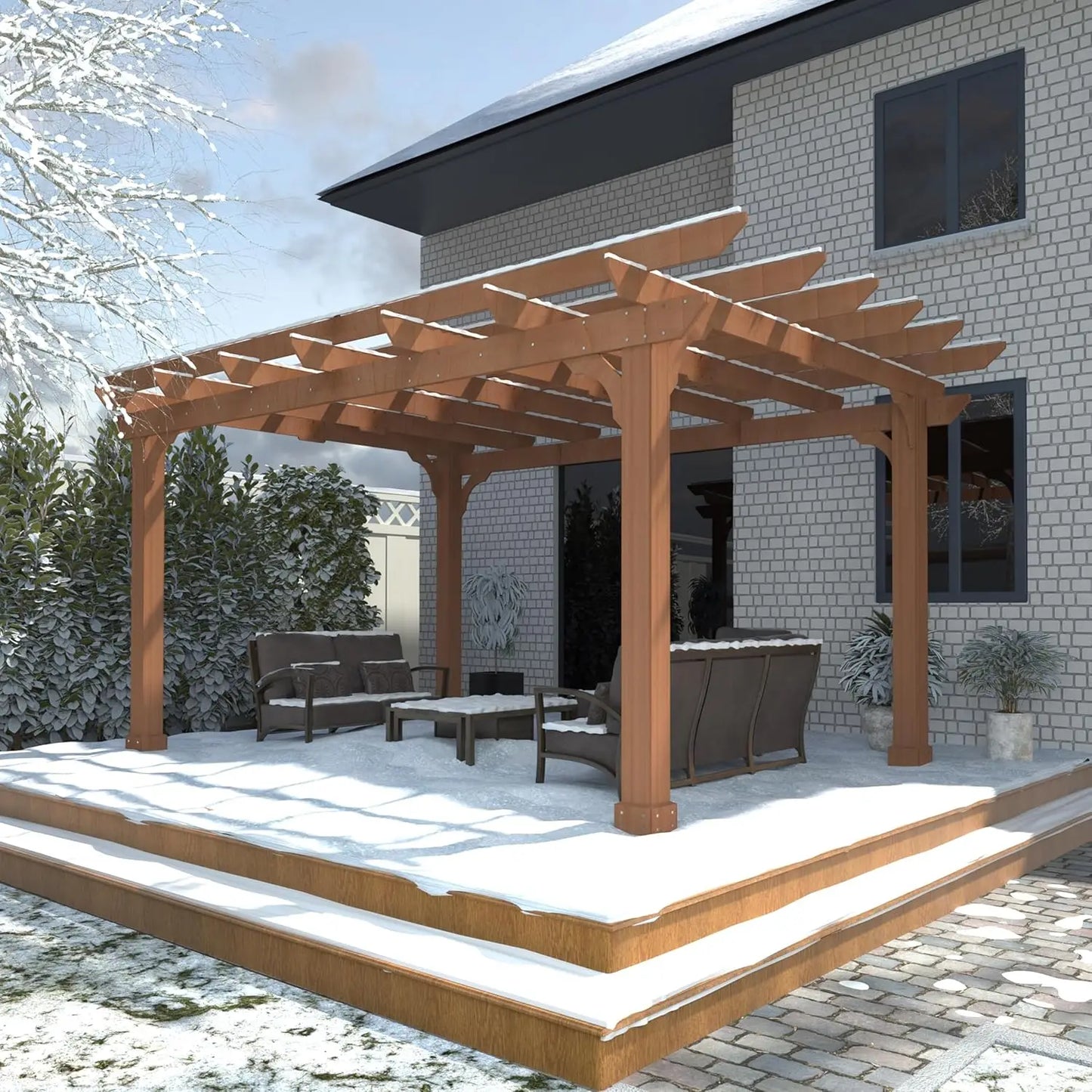 10'X12' Cedar Pergola with Flat Roof and Open Slatted Design