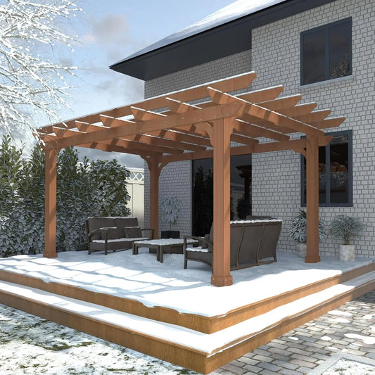 10'X12' Cedar Pergola with Flat Roof and Open Slatted Design