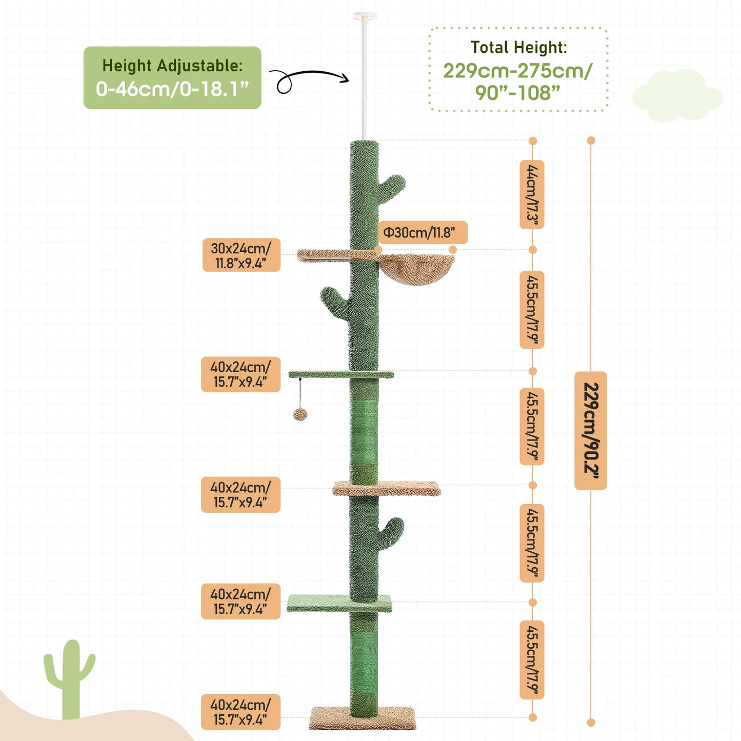 Floor-to-Ceiling Adjustable Cactus Cat Tower