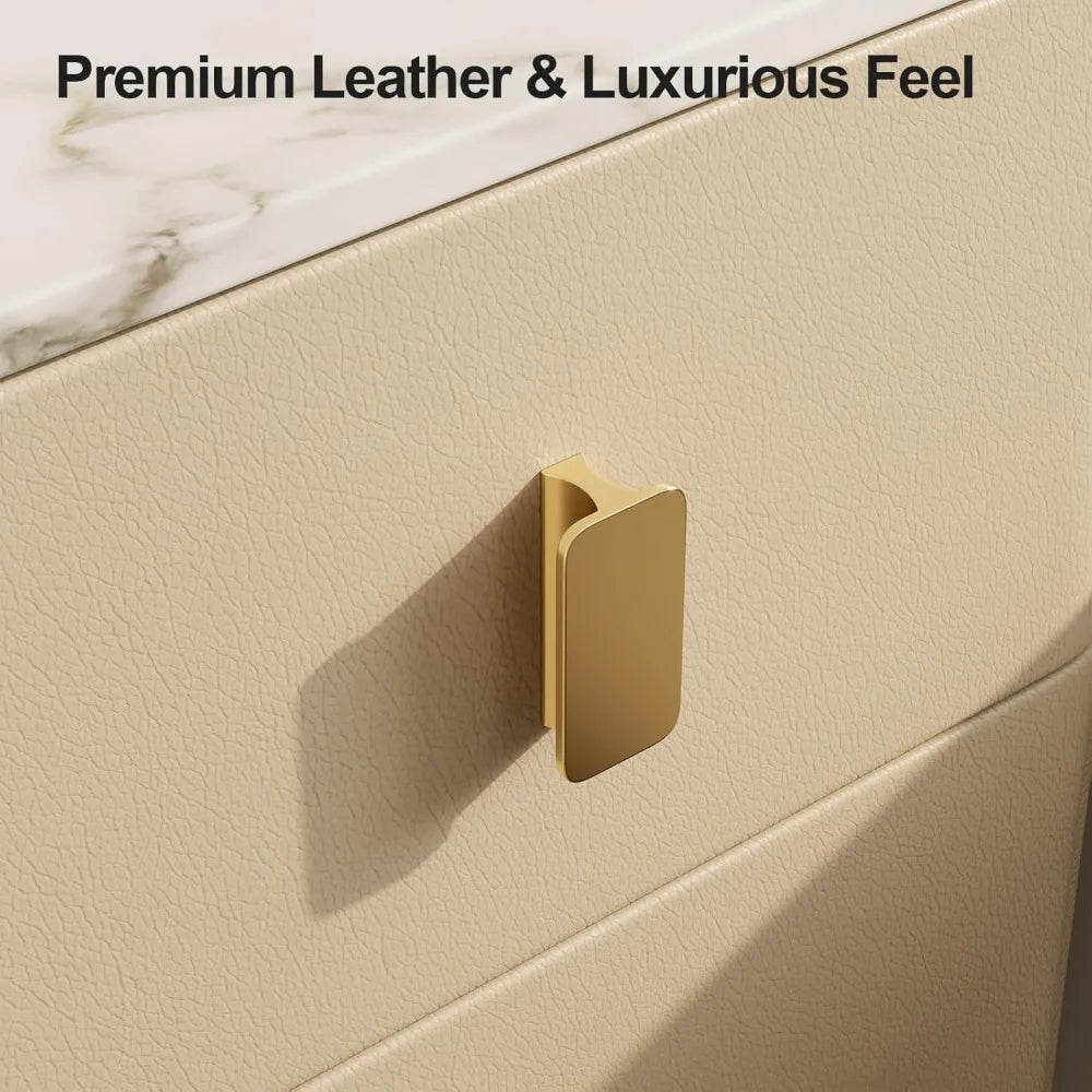 Narrow Nightstand with Leather Finish and Slate Top