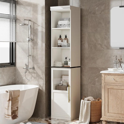 Slim Glass-Door Bathroom Storage Cabinet