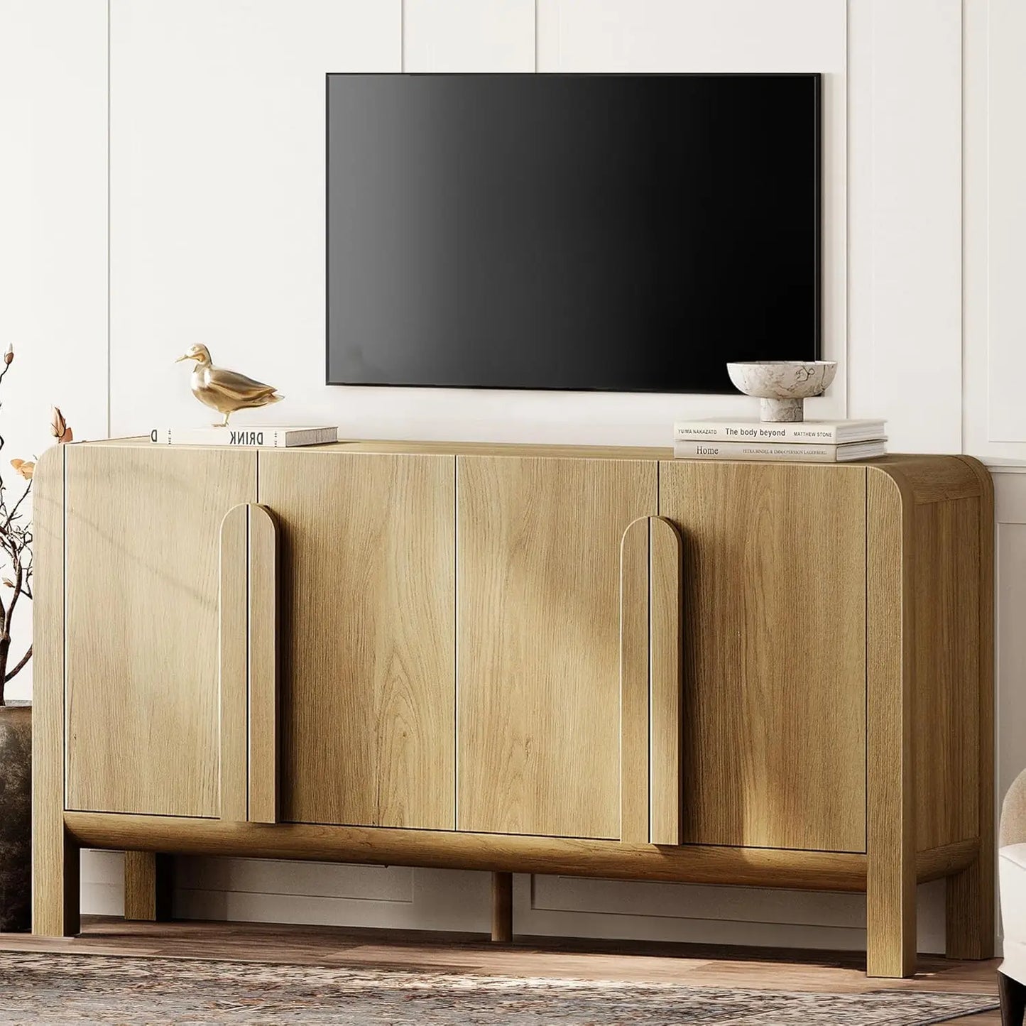 Large Buffet Cabinet with Arched Design and Adjustable Storage