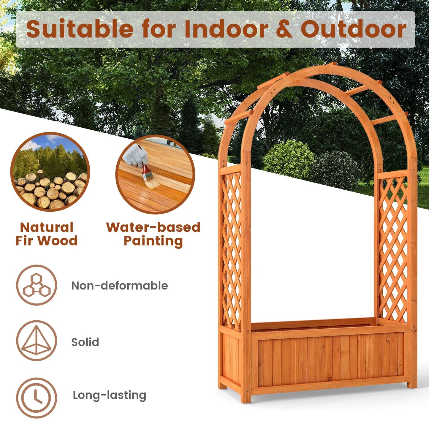 58” Fir Wood Raised Garden Bed with Arched Trellis