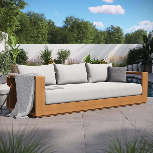 Acacia Wood Outdoor Patio Sofa with Weather-Resistant Cushions