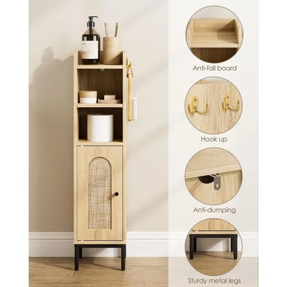 Slim Rattan Bathroom Storage Cabinet
