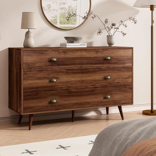 Walnut Brown 6-Drawer Classic Dresser