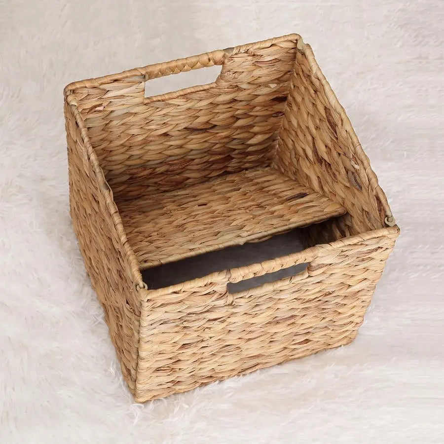 Woven Storage Cube Baskets With Collapsible Design - Set of 3