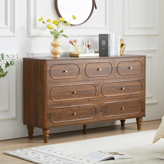 Mid-Century Fluted 7 Drawer Dresser