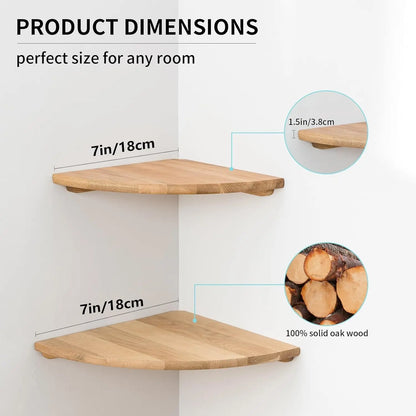 Solid Oak Floating Corner Shelves (Set of 2)