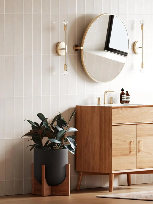 Mid-Century Ceramic Planter with Wood Stand