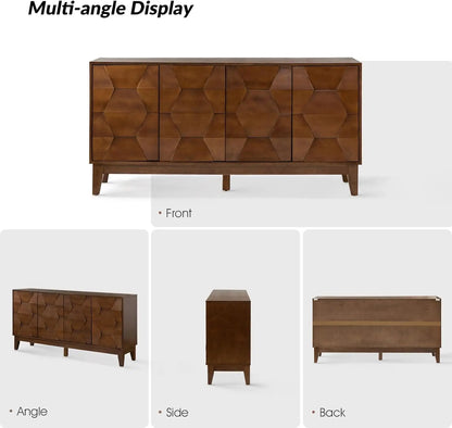 Modern Sideboard Cabinet with 4 Doors and Interior Shelves