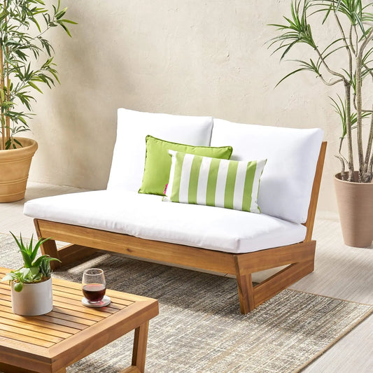 Modern Acacia Wood Outdoor Loveseat