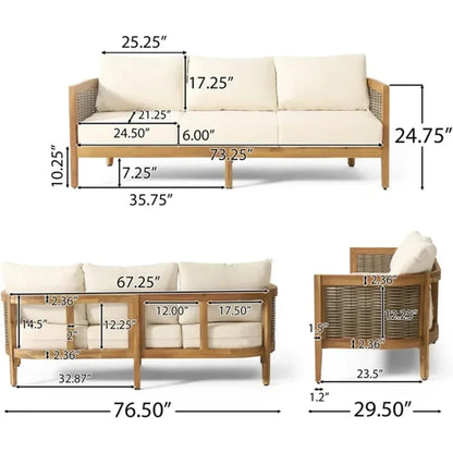 Outdoor Conversation Set with Rattan Weave and Slat Design