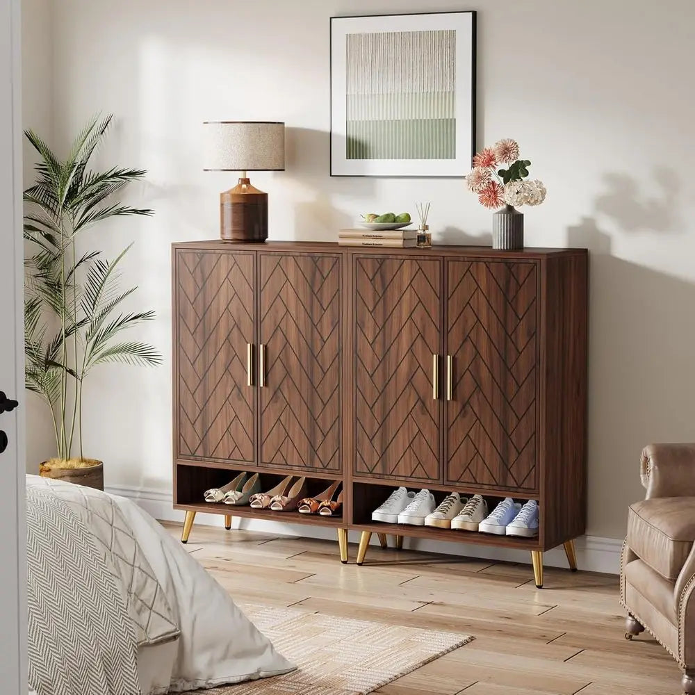 Shoe Storage Cabinet with Adjustable Shelves and Gold Legs