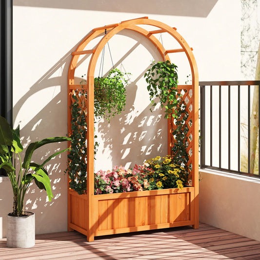 58” Fir Wood Raised Garden Bed with Arched Trellis