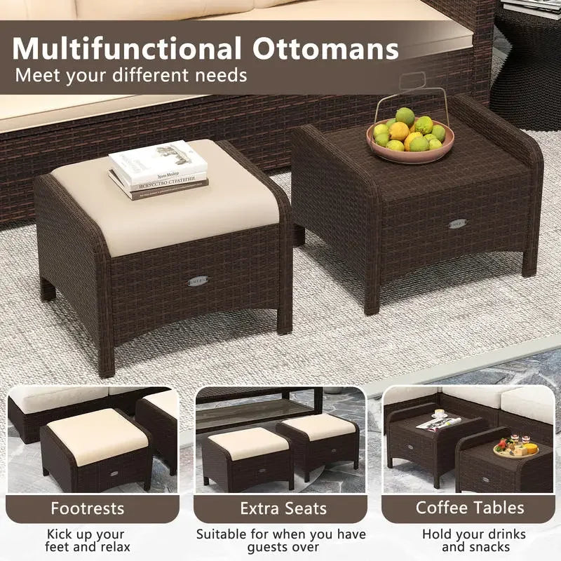Wicker Outdoor Patio Ottomans, Set of Two