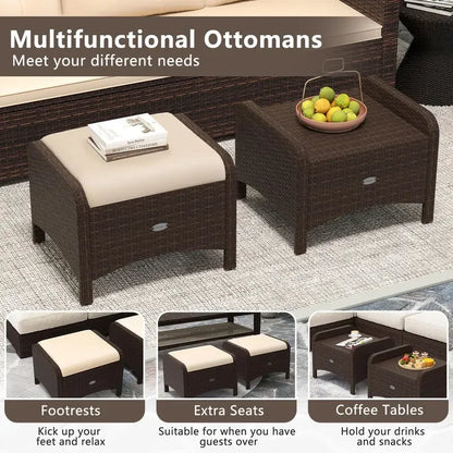 Wicker Outdoor Patio Ottomans, Set of Two