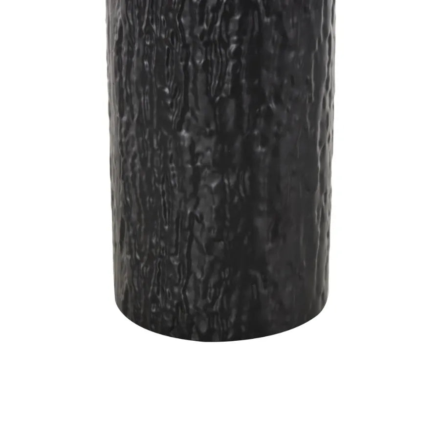 Abstract Black Metal Vases with Wood Tops, Set of Two
