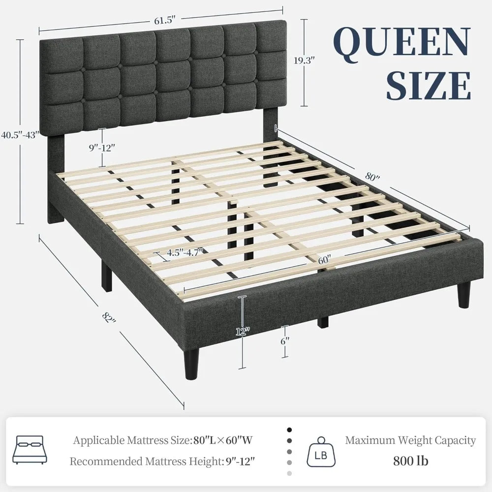 Modern Tufted Queen Platform Bed With Adjustable Headboard