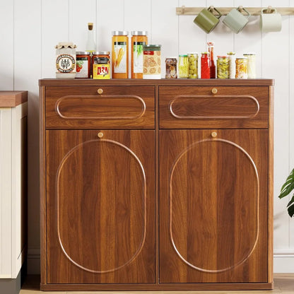 Double Tilt-Out Trash Cabinet with Drawer and Storage