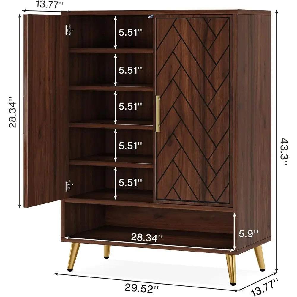 Shoe Storage Cabinet with Adjustable Shelves and Gold Legs