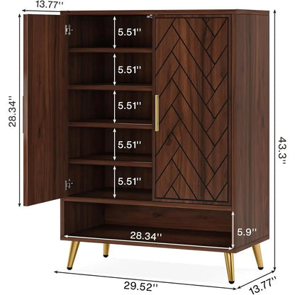 Shoe Storage Cabinet with Adjustable Shelves and Gold Legs