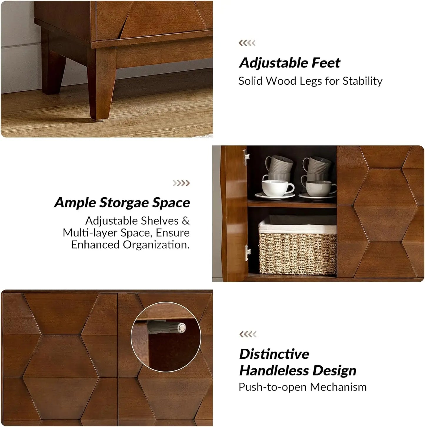 Modern Sideboard Cabinet with 4 Doors and Interior Shelves