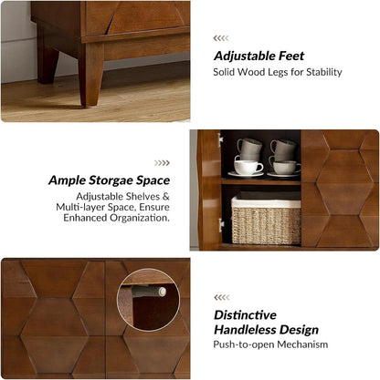 Modern Sideboard Cabinet with 4 Doors and Interior Shelves