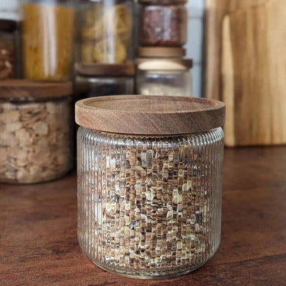 Ribbed Glass Canisters with Acacia Lids