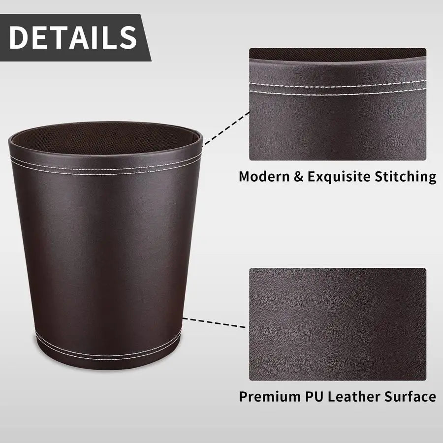 Modern Leather Round Waste Basket