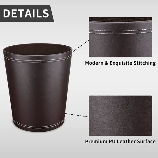 Modern Leather Round Waste Basket
