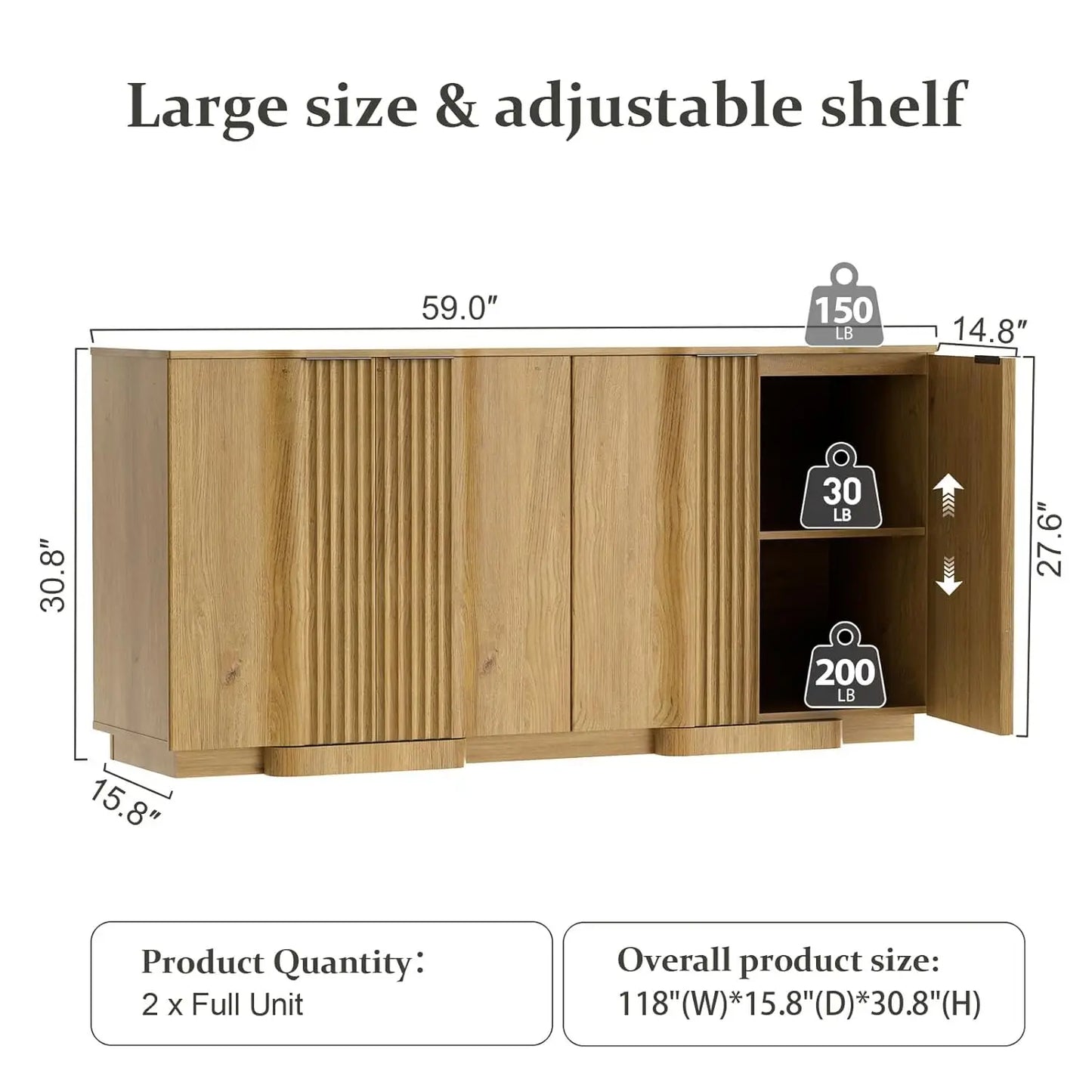 Modern Fluted Sideboard Storage Cabinet