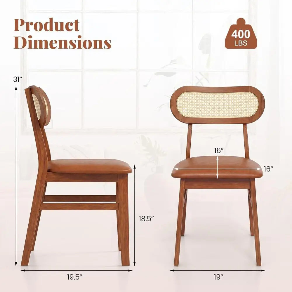 Mid-Century Dining Chairs with Rattan Back and Wood Frame - Set of 4