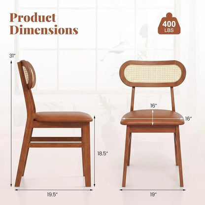 Mid-Century Dining Chairs with Rattan Back and Wood Frame - Set of 4