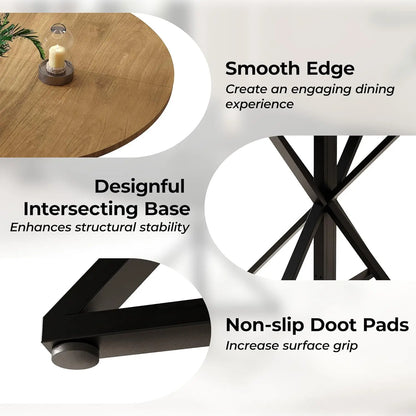 Modern Round Wood Dining Table With Steel Base