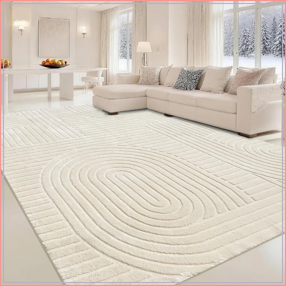 Beige Geometric Washable Area Rug, 8' x 10'