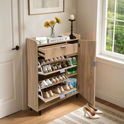 Shoe Storage Cabinet with Flip Drawers and Wave Design