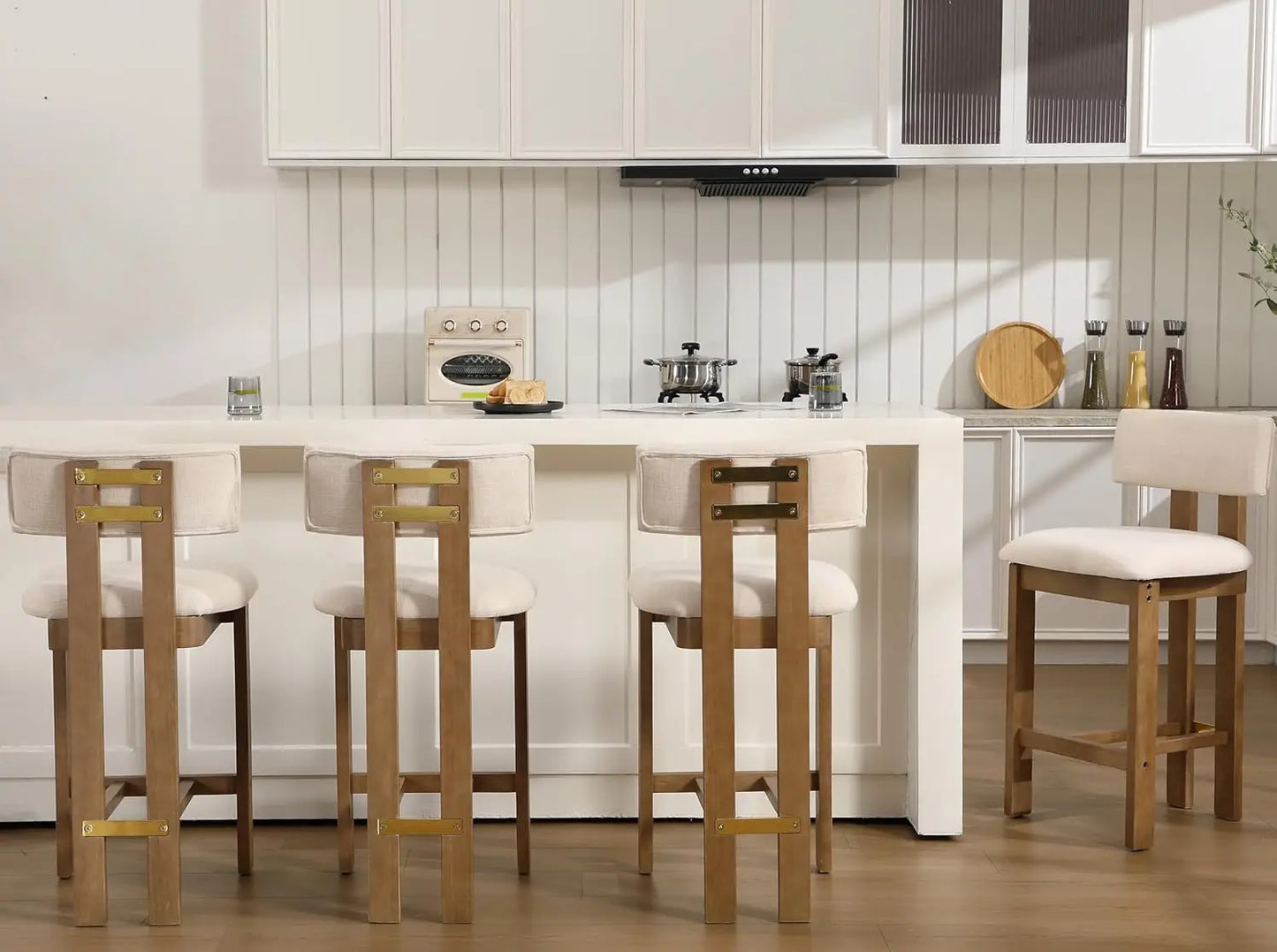 Sherpa Bar Stools Set of 4 with Curved Back and Wood Frame