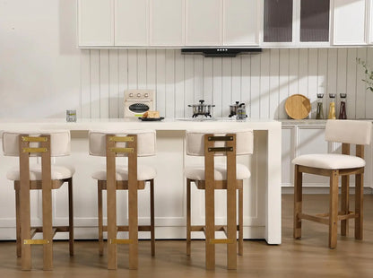Sherpa Bar Stools Set of 4 with Curved Back and Wood Frame