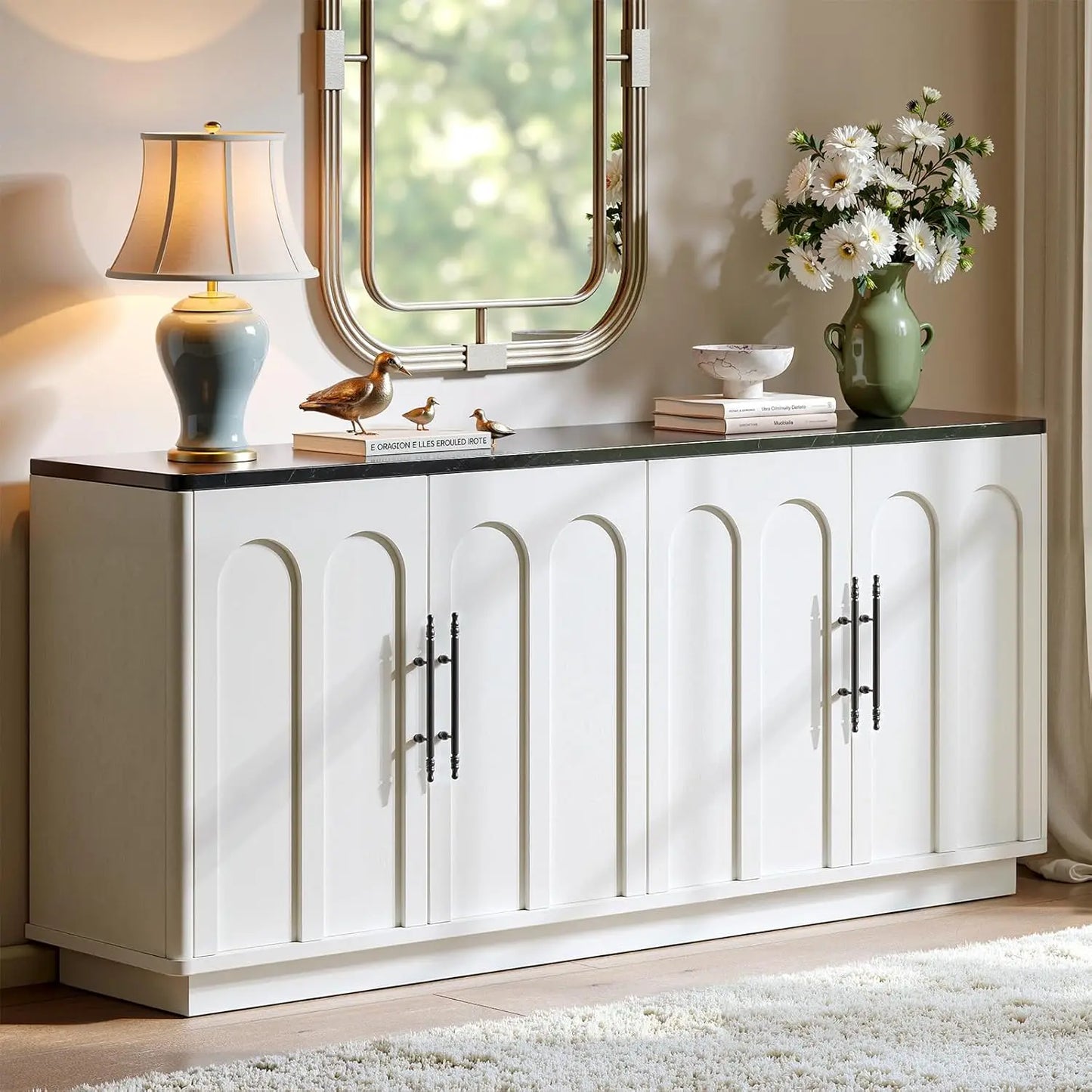 67" Modern Arched Sideboard Cabinet with 4 Doors