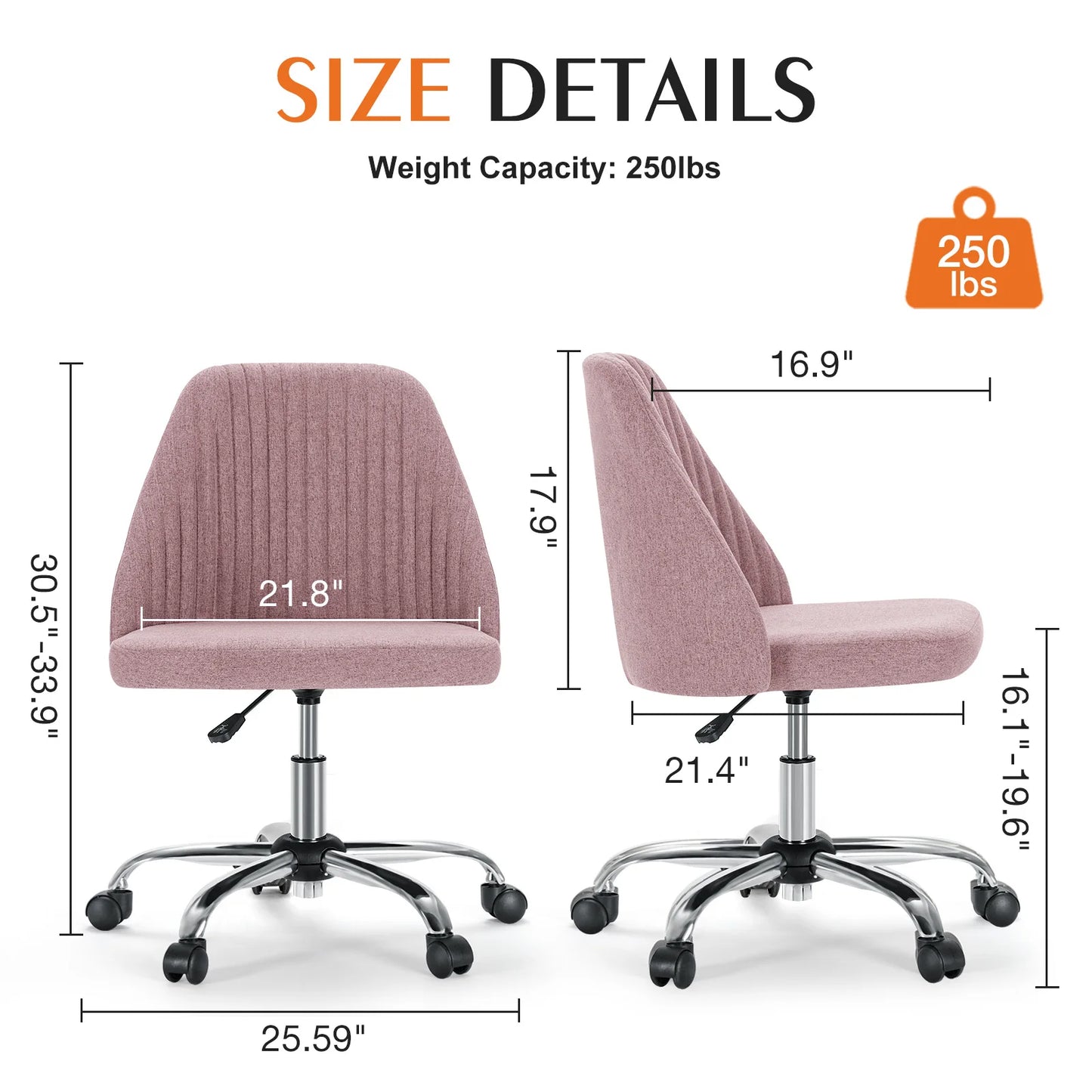 Armless Adjustable Swivel Fabric Desk Chair