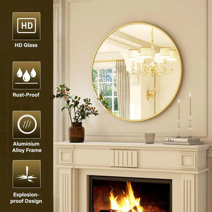 24" Matte Gold Framed Round Mirror