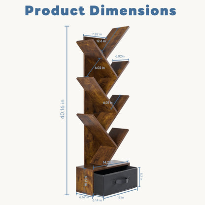 Tree-Shaped Bookcase with Drawer Storage