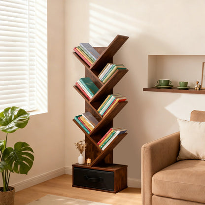 Tree-Shaped Bookcase with Drawer Storage