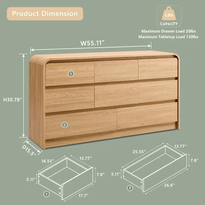 8-Drawer Curved Wood Dresser