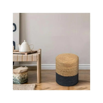 Handwoven Natural Seagrass Round Pouf Ottoman