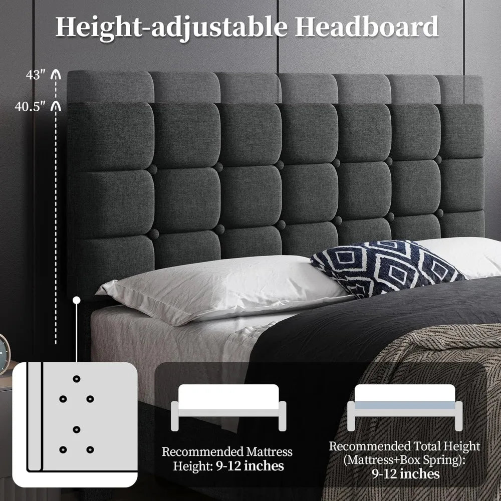 Modern Tufted Queen Platform Bed With Adjustable Headboard