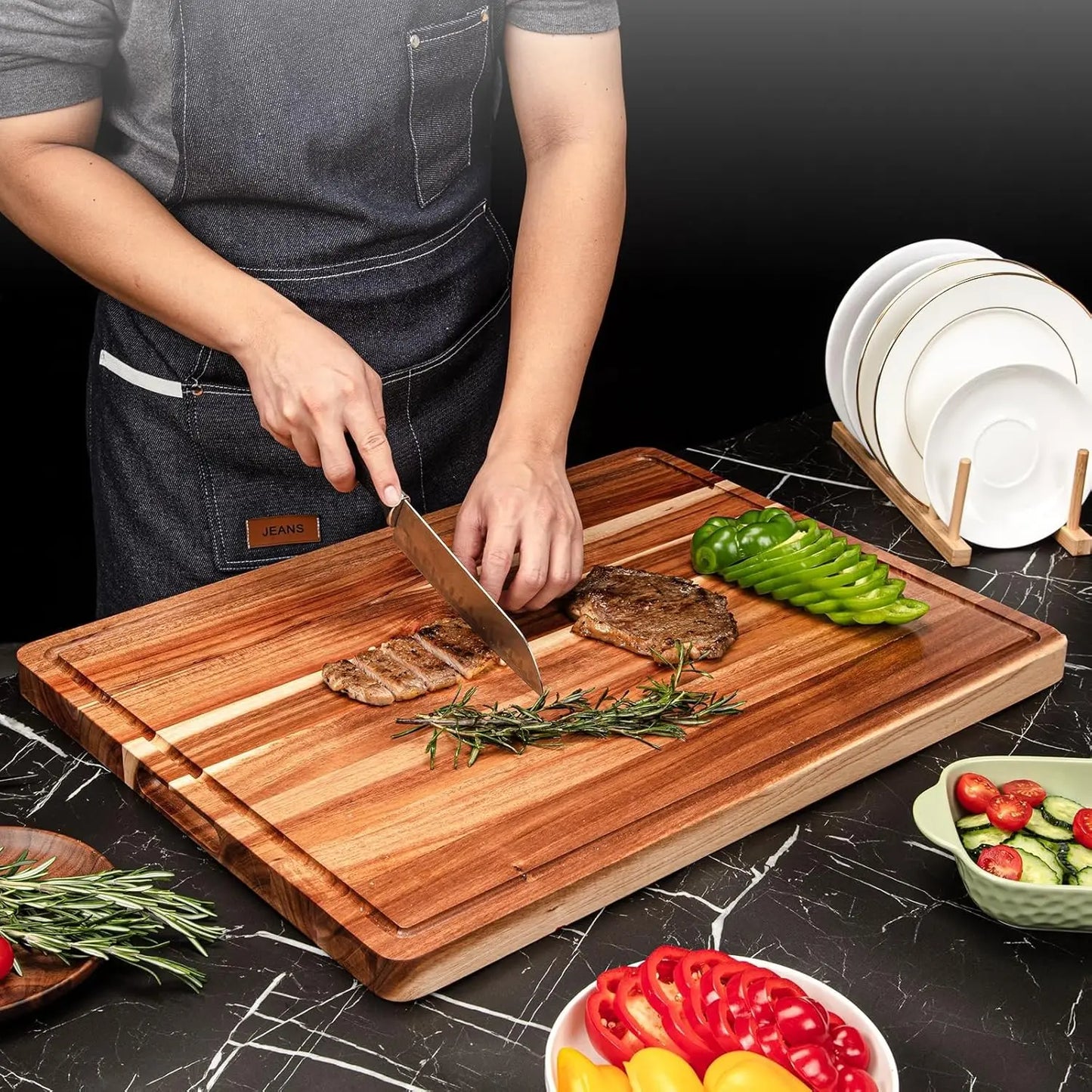Extra-Large Wooden Cutting Board with Juice Groove