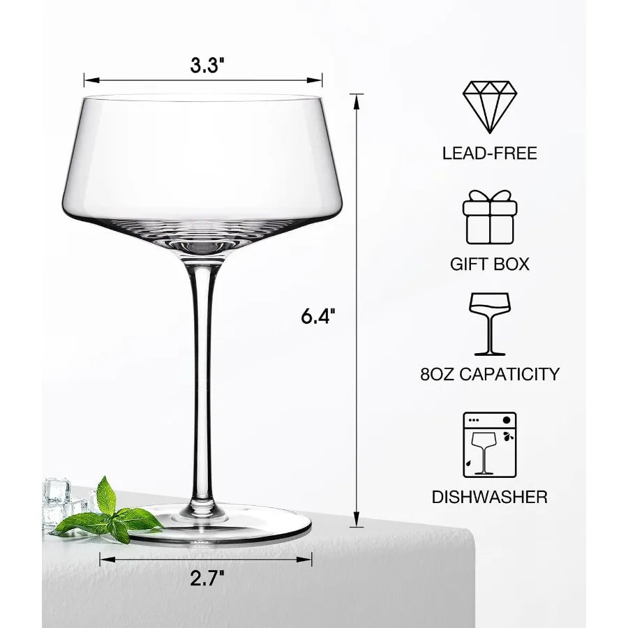 Hand-Blown Crystal Martini Coupe Set of 4