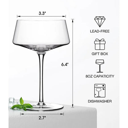 Hand-Blown Crystal Martini Coupe Set of 4